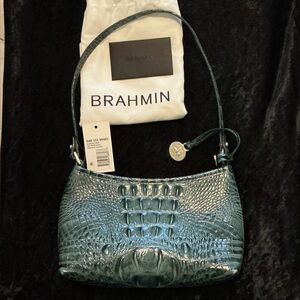 Brahmin Anytime Mini Ivy Melbourne Teal Alligator Embossed Shoulder Bag